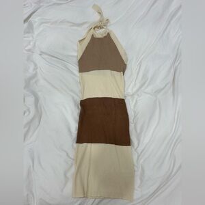 American Threads Striped Brown Knit Mini Dress